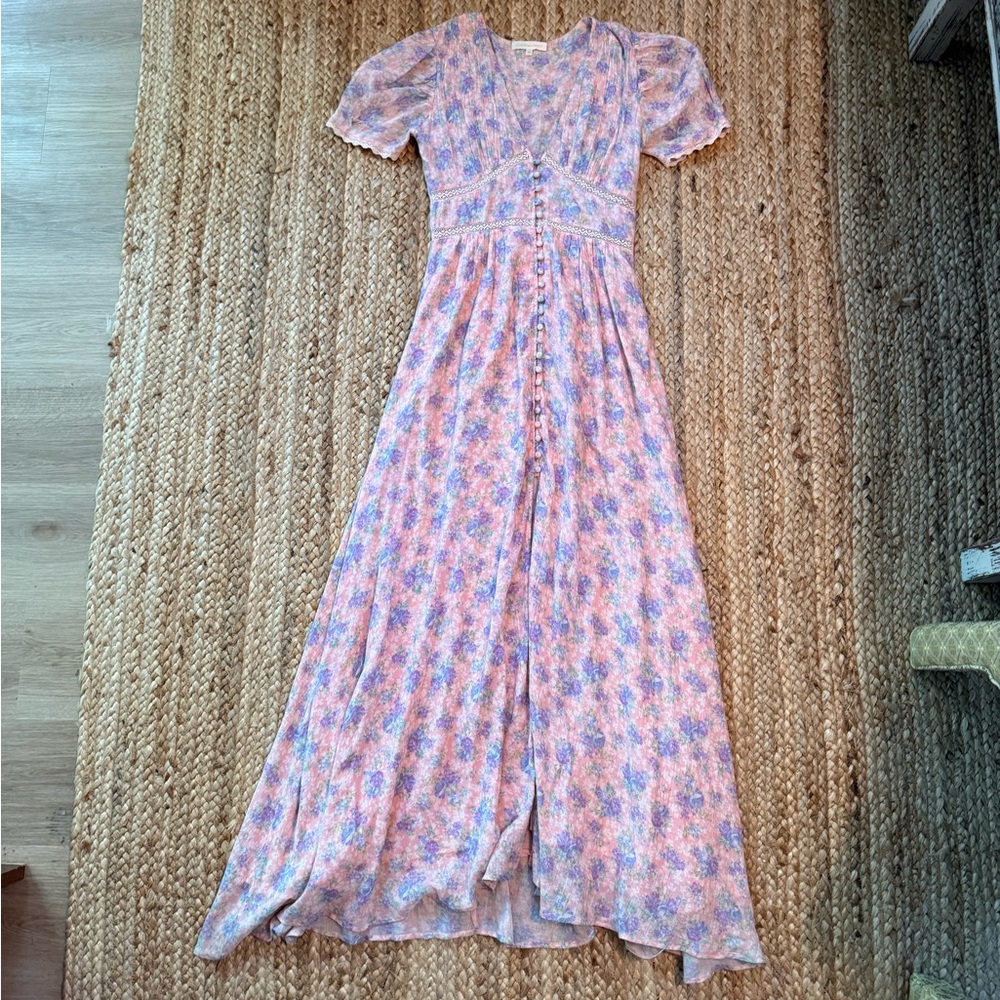 LoveShackFancy Pink and Blue Floral Maxi Dress
